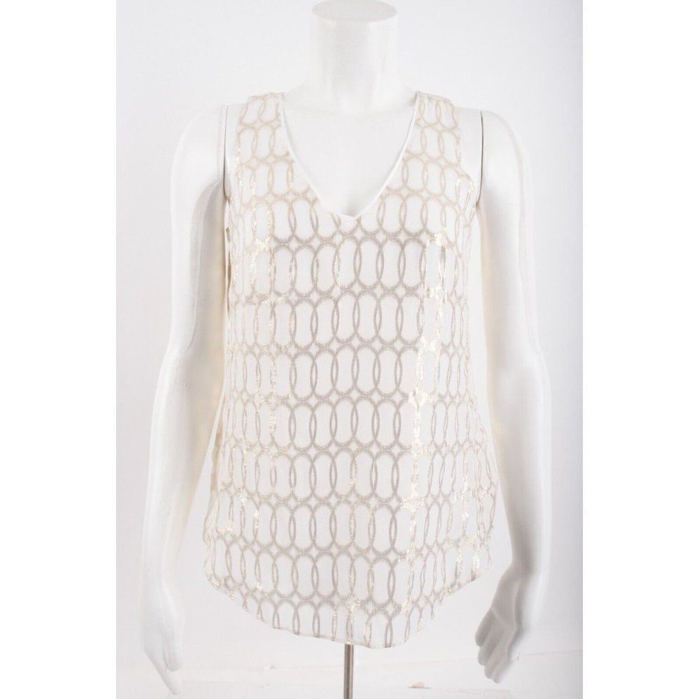 White House Black Market Womens Silk Blouse Shell Shirt XXS White Silver NWT